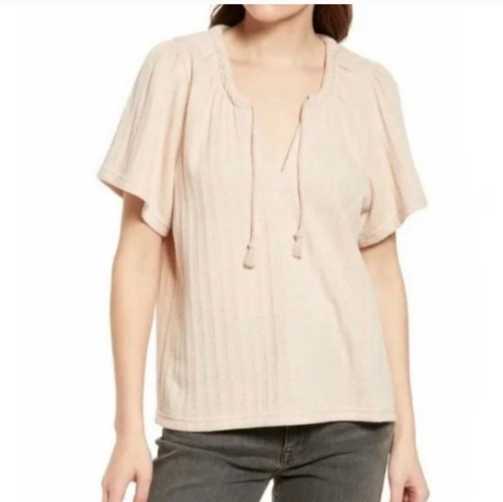 Madewell Pointelle Tie-Neck Tunic Top Cream Size Large